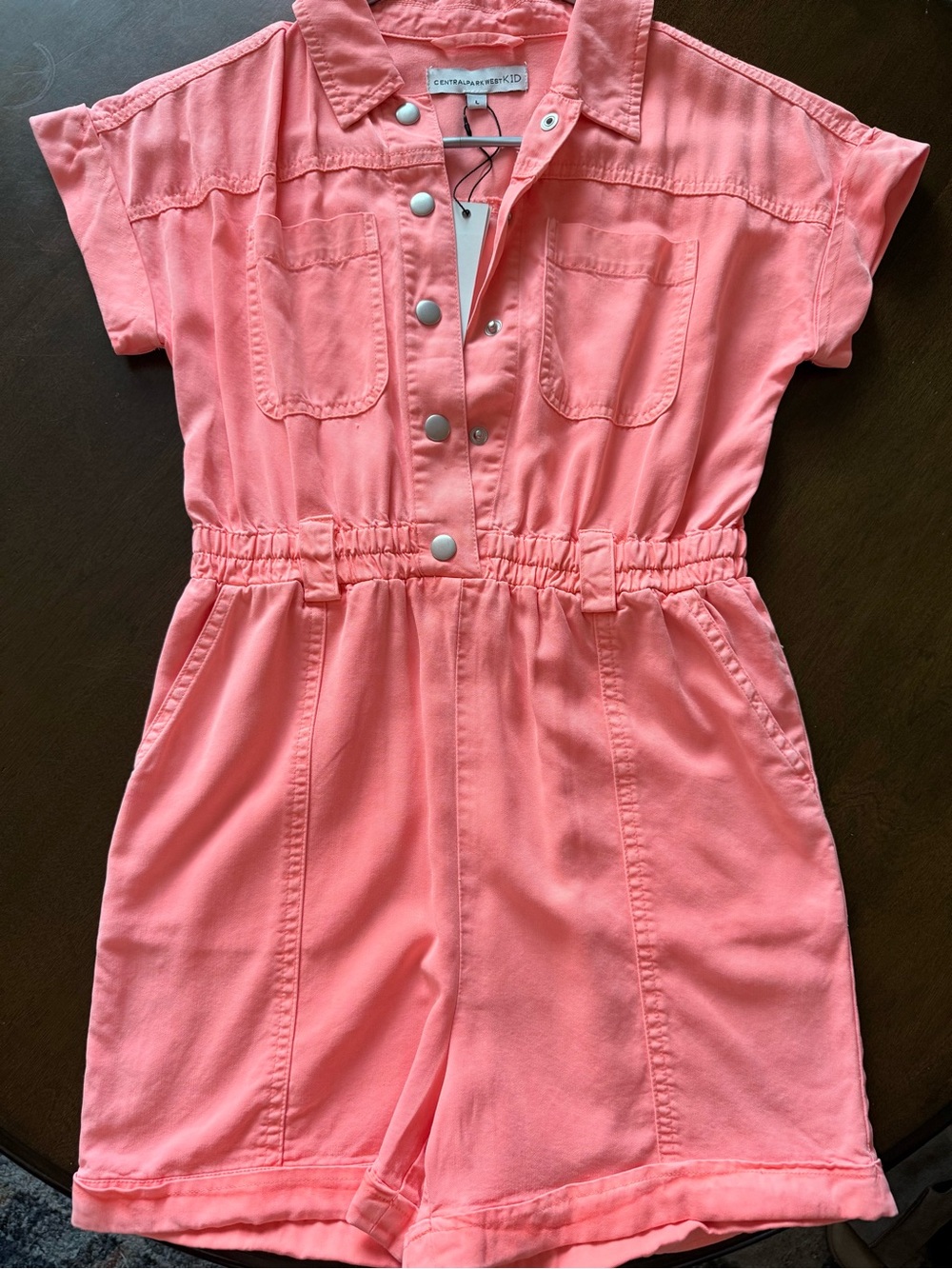 Girls Bright Coral Pink Central Park West Torrin Boiler Short Romper NWT